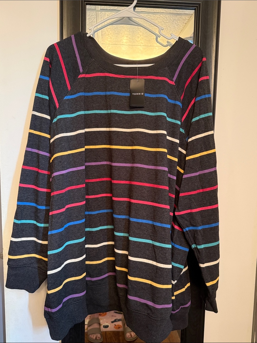Torrid Black Sweatshirt with Multicolor Stripes. NWT